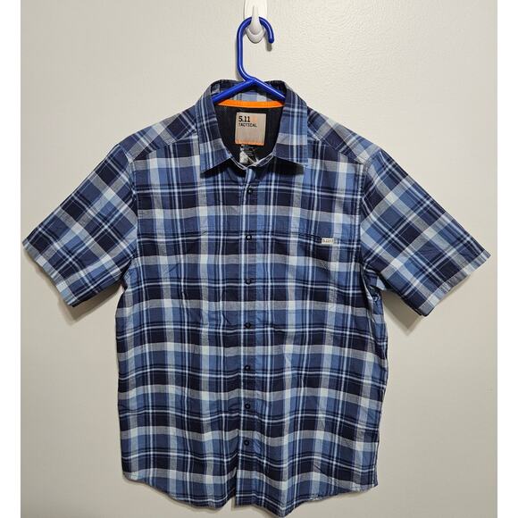 Men's 5.11 Tactical Blue Plaid SS Button Up Shirt (snaps) Size Small - Picture 1 of 7